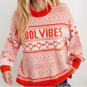 NWT AERIE Cool Vibes Red and White Women's Sweater